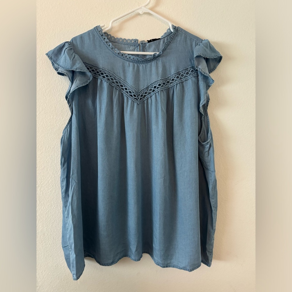 Torrid Blue Ruffle Sleeve Blouse